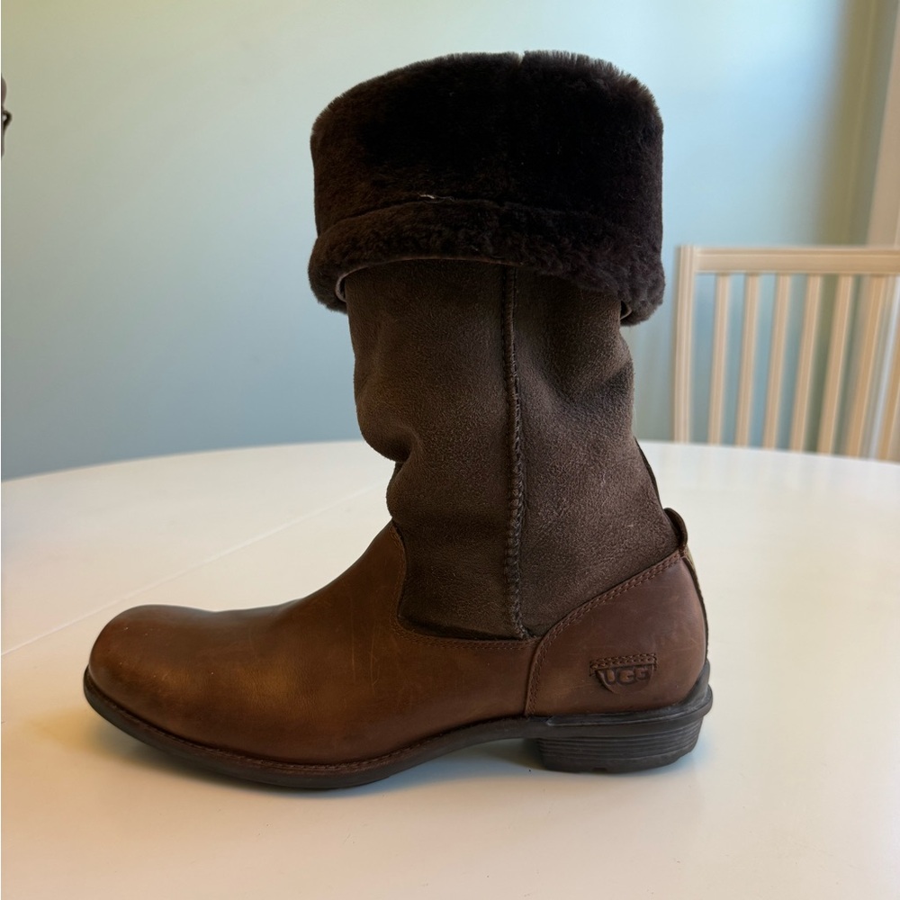 UGG Dark Brown Boots with Plush Cuff